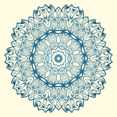 Floral Ornament In Geometric Style. Vector Illustration. Oriental Pattern. Indian, Moroccan, Mystic, Ottoman Motifs. Anti-Stress Therapy Pattern. Blue, milk color