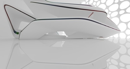 Abstract white and colored gradient glasses interior multilevel public space with window. 3D illustration and rendering.