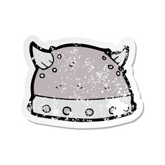 retro distressed sticker of a cartoon viking helmet