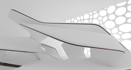 Abstract white and colored gradient glasses interior multilevel public space with window. 3D illustration and rendering.