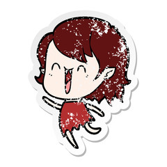 distressed sticker of a cute cartoon happy vampire girl