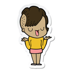 sticker of a cute cartoon girl with hipster haircut