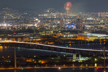 Osaka cityscape beautiful night view of Osaka in Japan. view from cosmo tower.