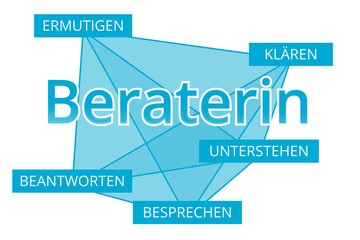 Beraterin - Begriffe verbinden, Farbe blau