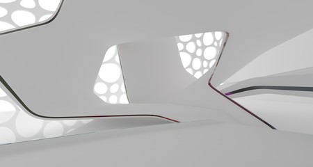 Abstract white and colored gradient glasses interior multilevel public space with window. 3D illustration and rendering.