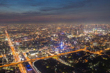 Osaka cityscape beautiful night view of Shinsekai districts, Tennoji, Osaka, Japan. view from Abeno harukas.