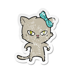 distressed sticker of a cute cartoon cat