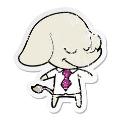 distressed sticker of a cartoon smiling elephant manager