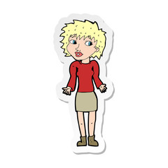 sticker of a cartoon woman shrugging shoulders