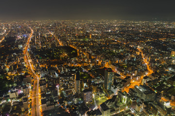 Fototapeta premium Osaka cityscape beautiful night view of Shinsekai districts, Tennoji, Osaka, Japan. view from Abeno harukas.