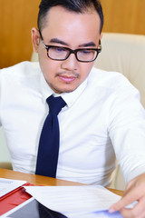 Businessman analyzing report
