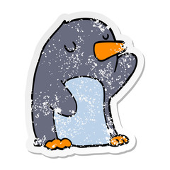 distressed sticker of a cartoon penguin