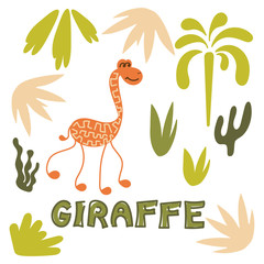 African animals - Giraffe. Hand lettering vector illustration.