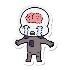 Fototapeta premium sticker of a cartoon big brain alien crying
