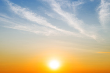 The bright sun in the sky with copy space for text or image
