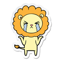 sticker of a cartoon crying lion