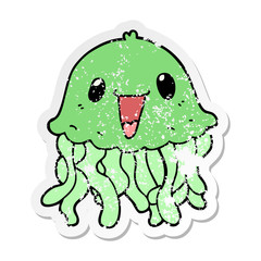 distressed sticker of a cartoon jellyfish