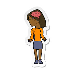 sticker of a cartoon clever woman shrugging shoulders