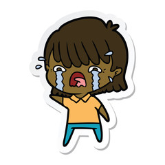 sticker of a cartoon girl crying