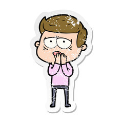 Obraz premium distressed sticker of a cartoon tired man