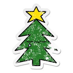 distressed sticker of a cute cartoon christmas tree