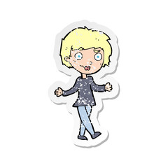 retro distressed sticker of a cartoon confused woman