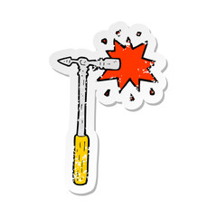 retro distressed sticker of a cartoon pin hammer