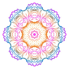 Decorative Art Deco Mandala From Floral Elements. Vector Illustration. For Coloring Book, Greeting Card, Invitation, Tattoo. Anti-Stress Therapy Pattern. Rainbow color