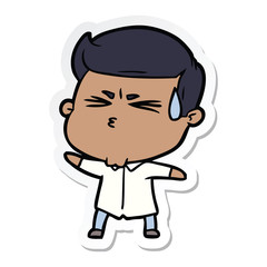 sticker of a cartoon man sweating