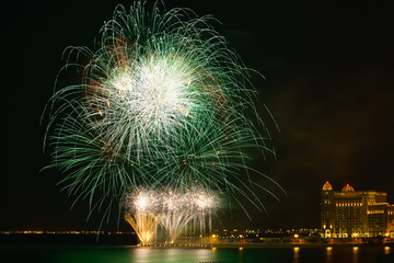 Bright and colorful fireworks show in Katara Doha Qatar