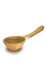 Isolated big (ladle) wooden spoon of oak. Nice texture. With shadows.