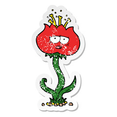 distressed sticker of a cute cartoon flower