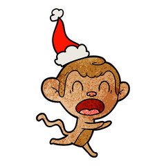 shouting textured cartoon of a monkey wearing santa hat