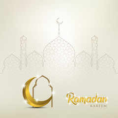 Ramadan kareem background, illustration with golden ornate crescent and mosque dome. EPS 10 contains transparency - vector