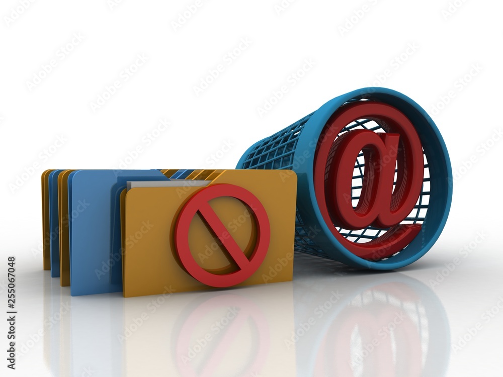 Poster 3d rendering e mail sign in recycle bin with folder stop sign