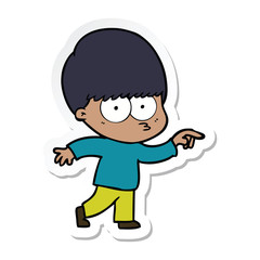 sticker of a nervous cartoon boy