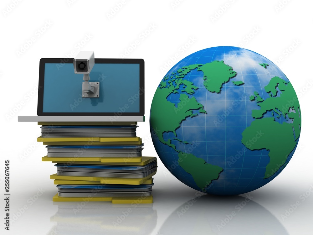 Poster 3d rendering computer connected cctv on folder network