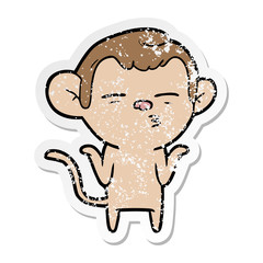 Fototapeta premium distressed sticker of a cartoon suspicious monkey