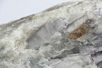 Crystals of major industrial lithium ore spodumene.  Sample from Haapaluoma lithium quarry in Finland.