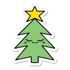 sticker of a cute cartoon christmas tree