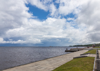 View of the quay of Petrozavodsk and Lake Onega in Karelia. Russia