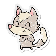 Fototapeta premium distressed sticker of a friendly cartoon wolf