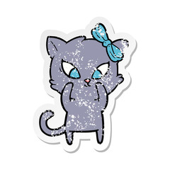 distressed sticker of a cartoon cat