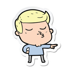 sticker of a cartoon model guy pouting