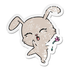 distressed sticker cartoon of cute kawaii bunny