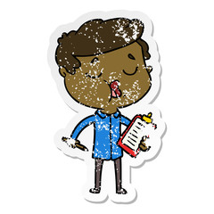 distressed sticker of a cartoon man talking