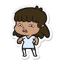 sticker of a cartoon worried woman