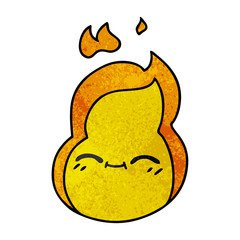 textured cartoon of cute kawaii fire flame