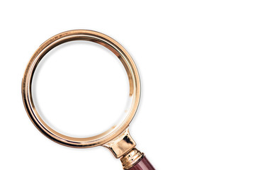 Gold magnifier on white background