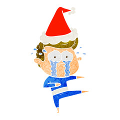 retro cartoon of a crying dancer wearing santa hat